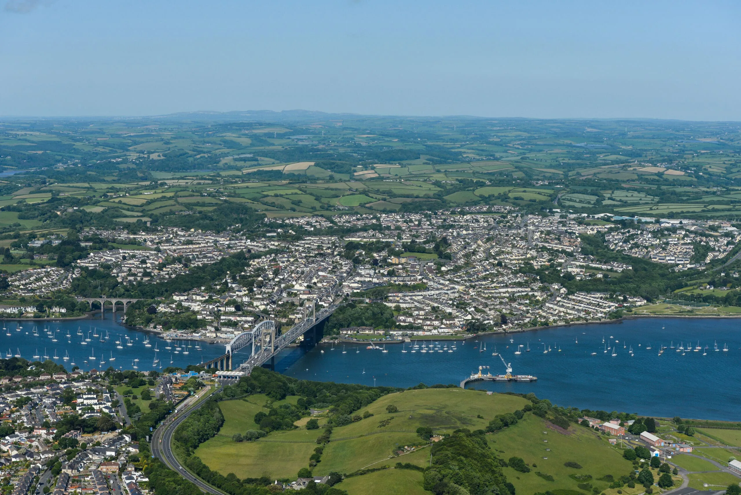 An aerial view of the Cornish town of Saltash and the River Tamar