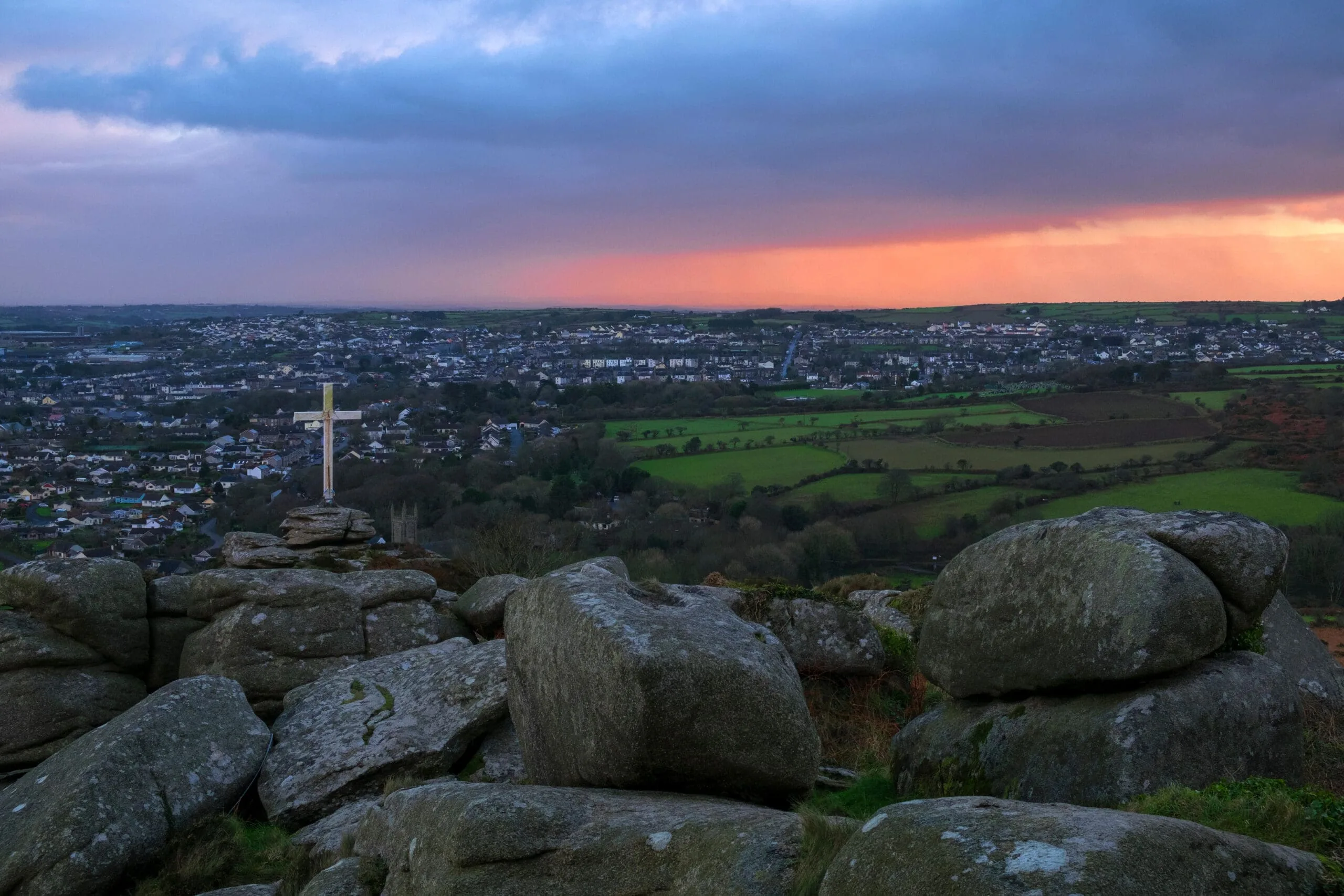 Sunrise over Redruth, Cornwall. (Viewed from Carn Brea).