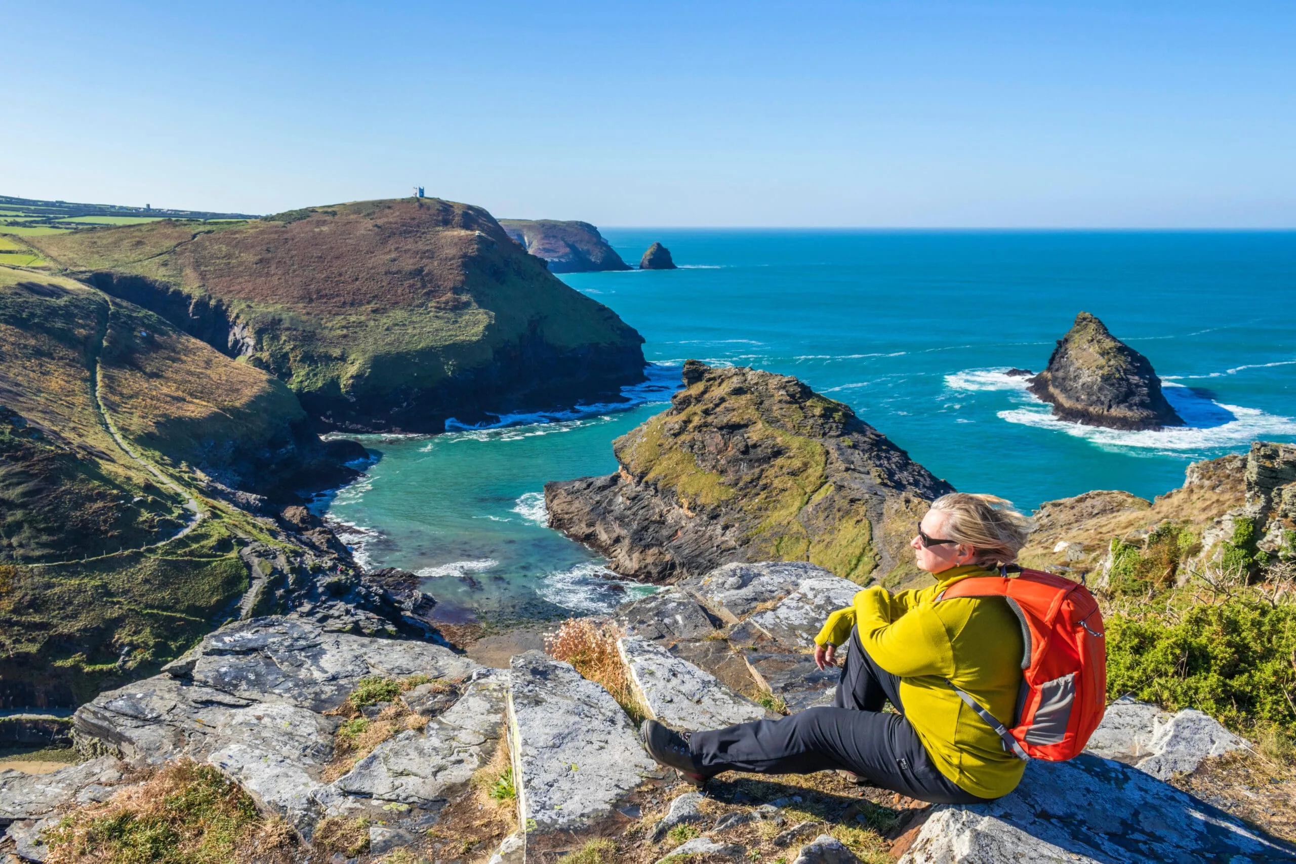 Atlantic view from the coast path on the clifftop, Boscastle Harbour, Cornwall