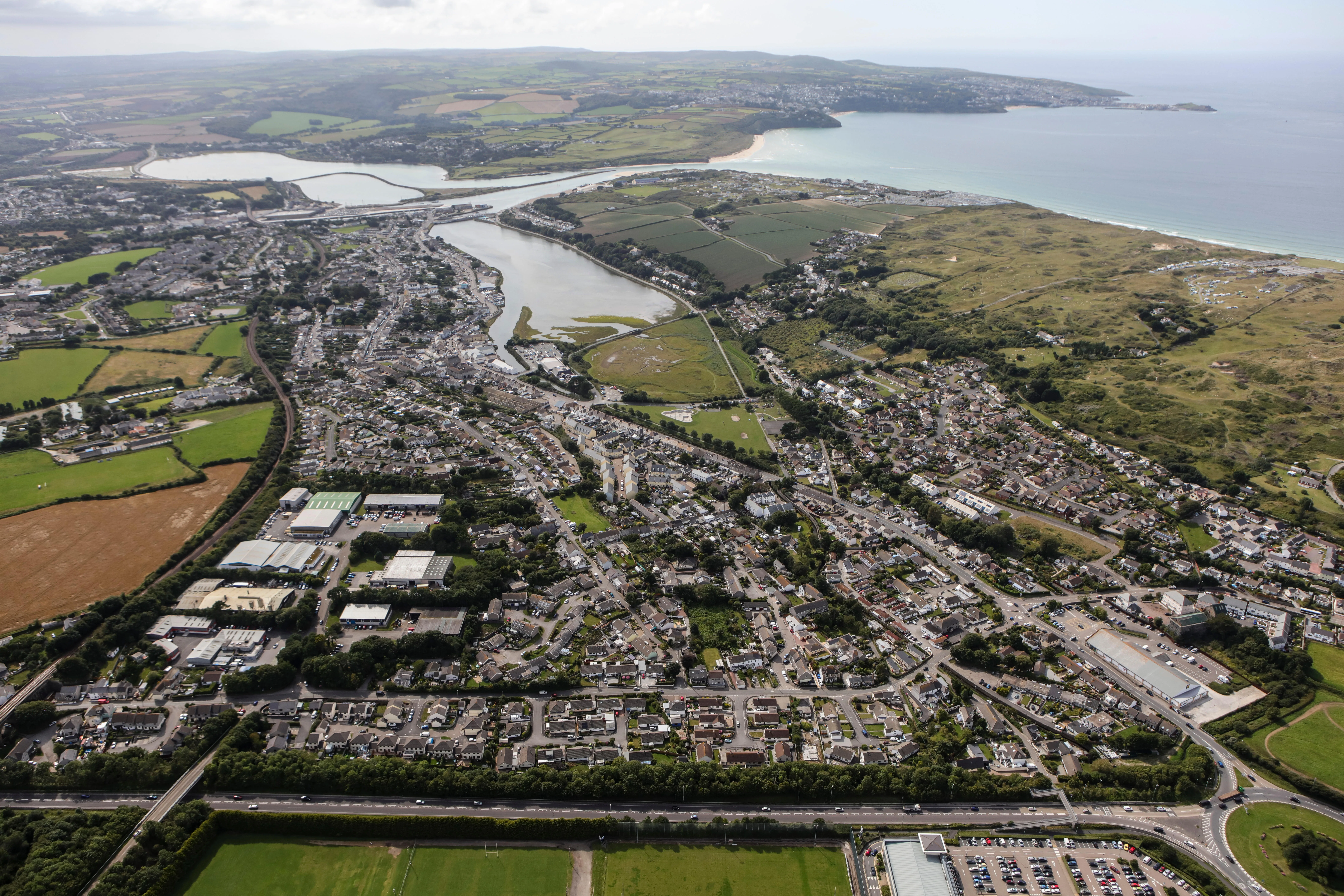 An aerial view of Hayle , Cornwall