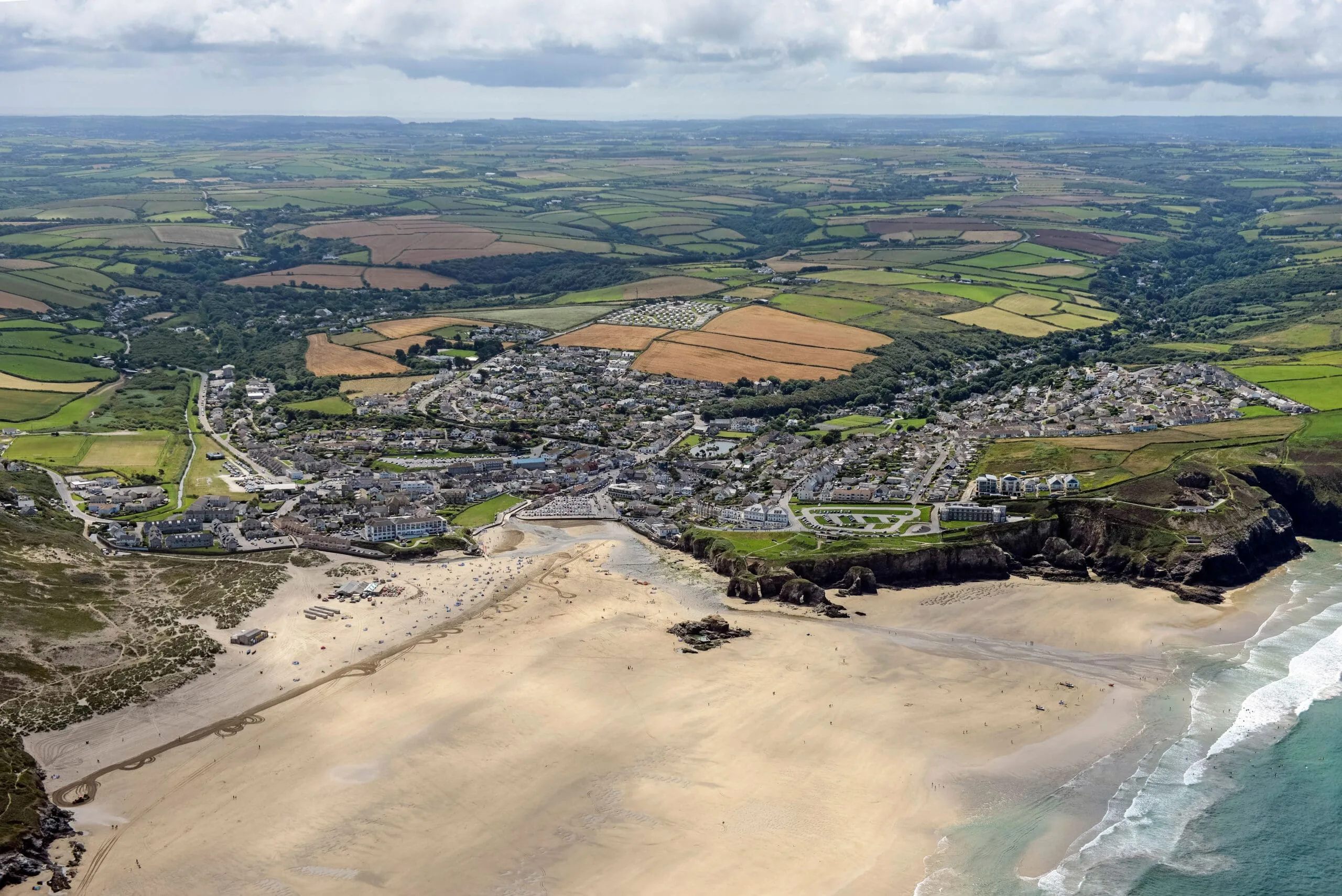 An aerial photograph of Perranporth, Cornwall