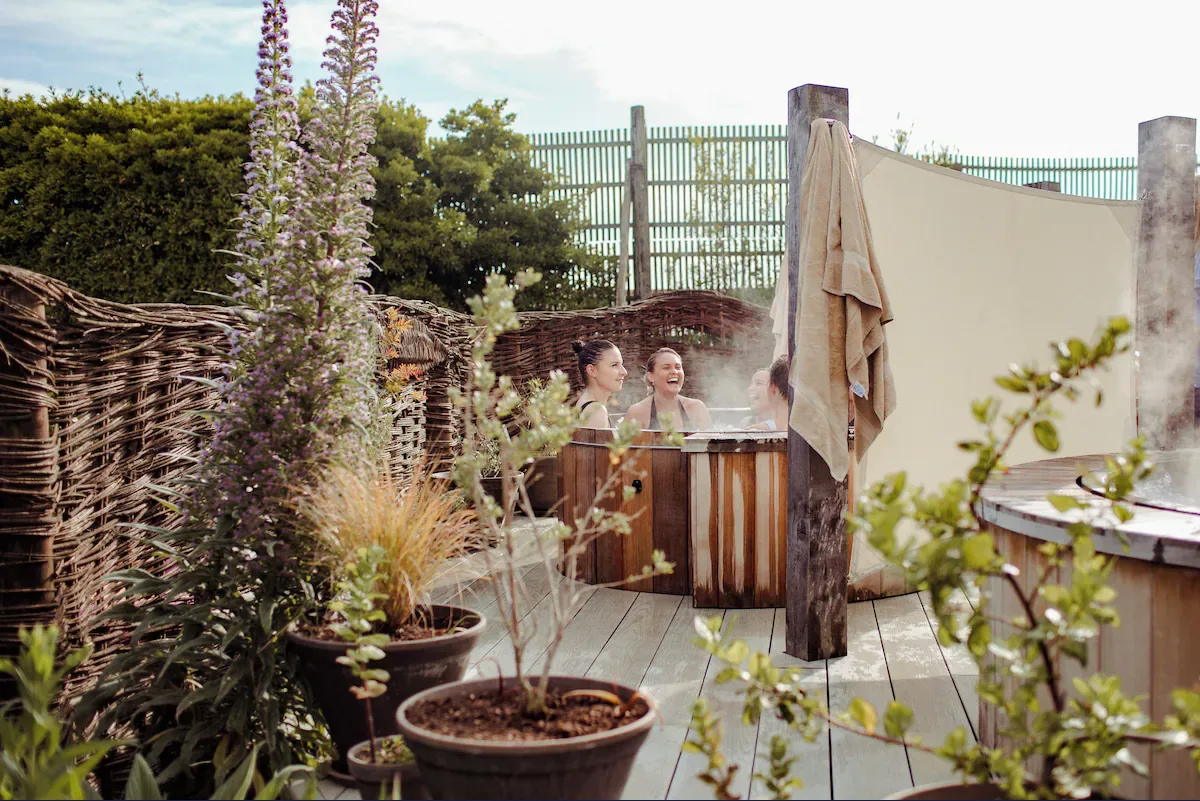 Outdoor hot-tubs at the Bedruthan Hotel & Spa, Cornwall